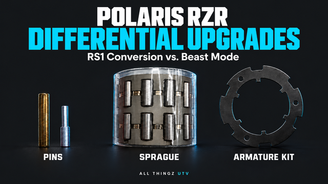 Beast Mode differential components with pins, sprague, and armature kit beneath the title Polaris RZR Differential Upgrades: RS1 Conversion vs. Beast Mode.