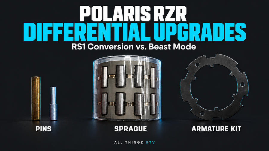 Beast Mode differential components with pins, sprague, and armature kit beneath the title Polaris RZR Differential Upgrades: RS1 Conversion vs. Beast Mode.
