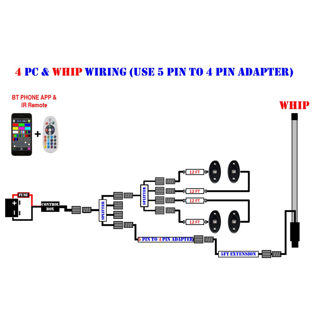 RGB+W Whips (Compatible With Rock Lights)