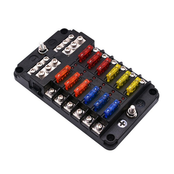 Marine Grade 12 Gang Fuse Block w/ Negative Bus