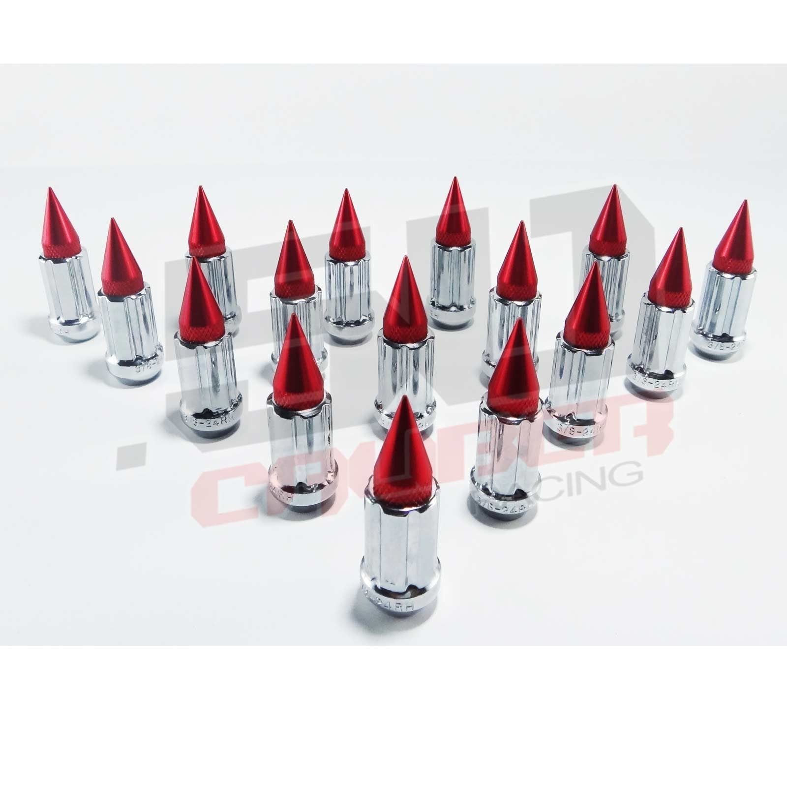 3/8 x 24 Chrome Spiked Lug Nuts Anodized - 16 Pack