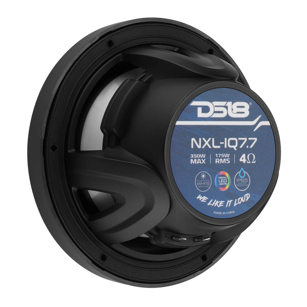 NXL 7.7” 2-Way Coaxial Marine Speaker with Bullet Tweeter, Digital LED Lights & White Deck LED | 175W RMS 4-Ohm