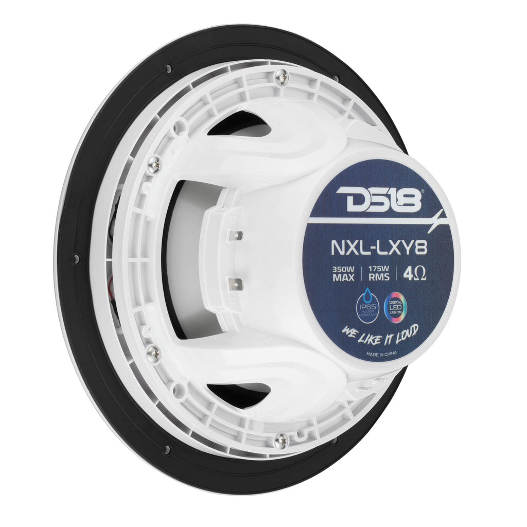 Luxury 8” 2-Way Marine Coaxial Speaker with Digital LED Lights and Flush Magnetic Mount Grille | 175W RMS 4-Ohm