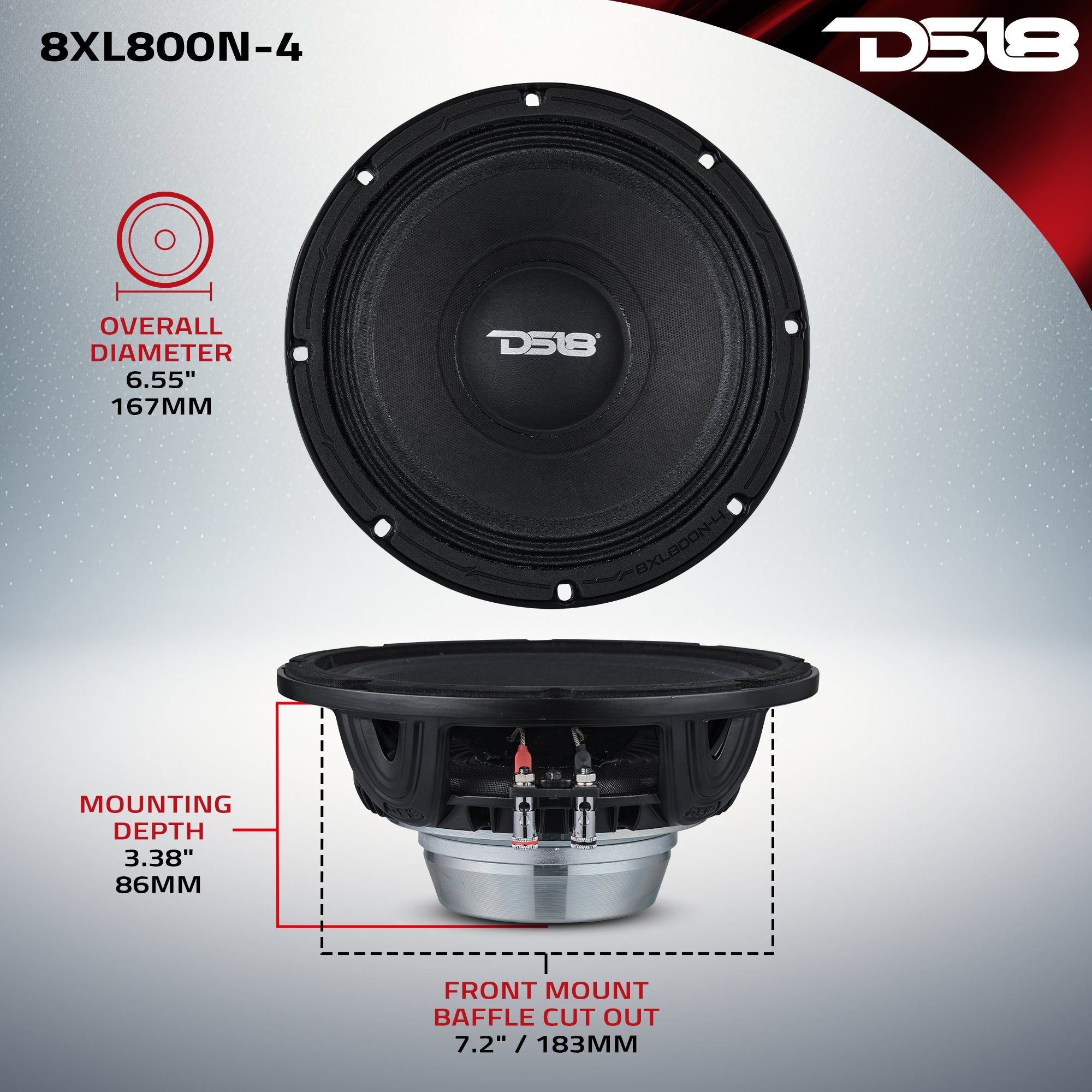 XL 8" Mid-Range Loudspeaker 4-Ohm With Neodymium Magnet 400 Watts RMS