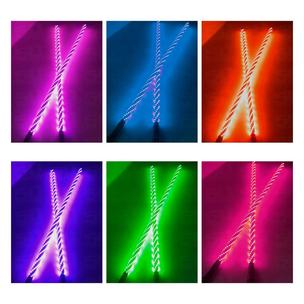 PAIR of 50 Cal Spiral LED Lighted Whips with Bluetooth App Control