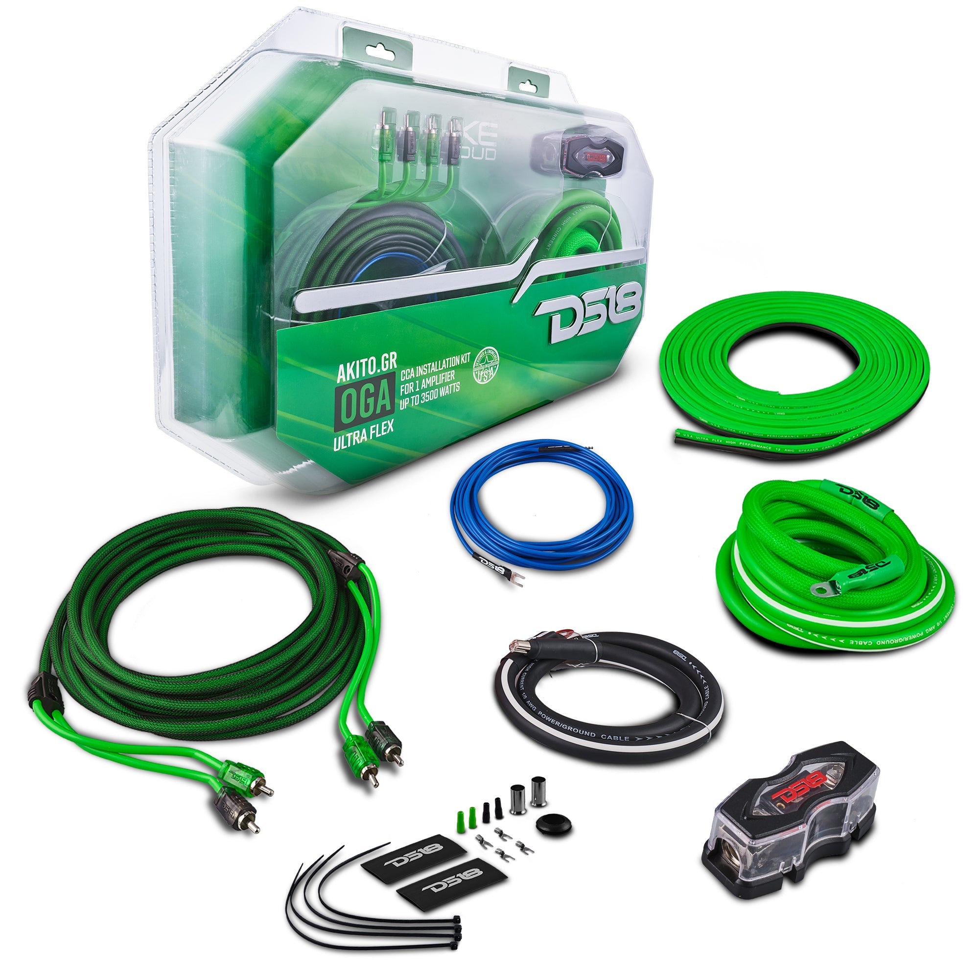0-GA Amplifier Installation Wiring Kit - Green