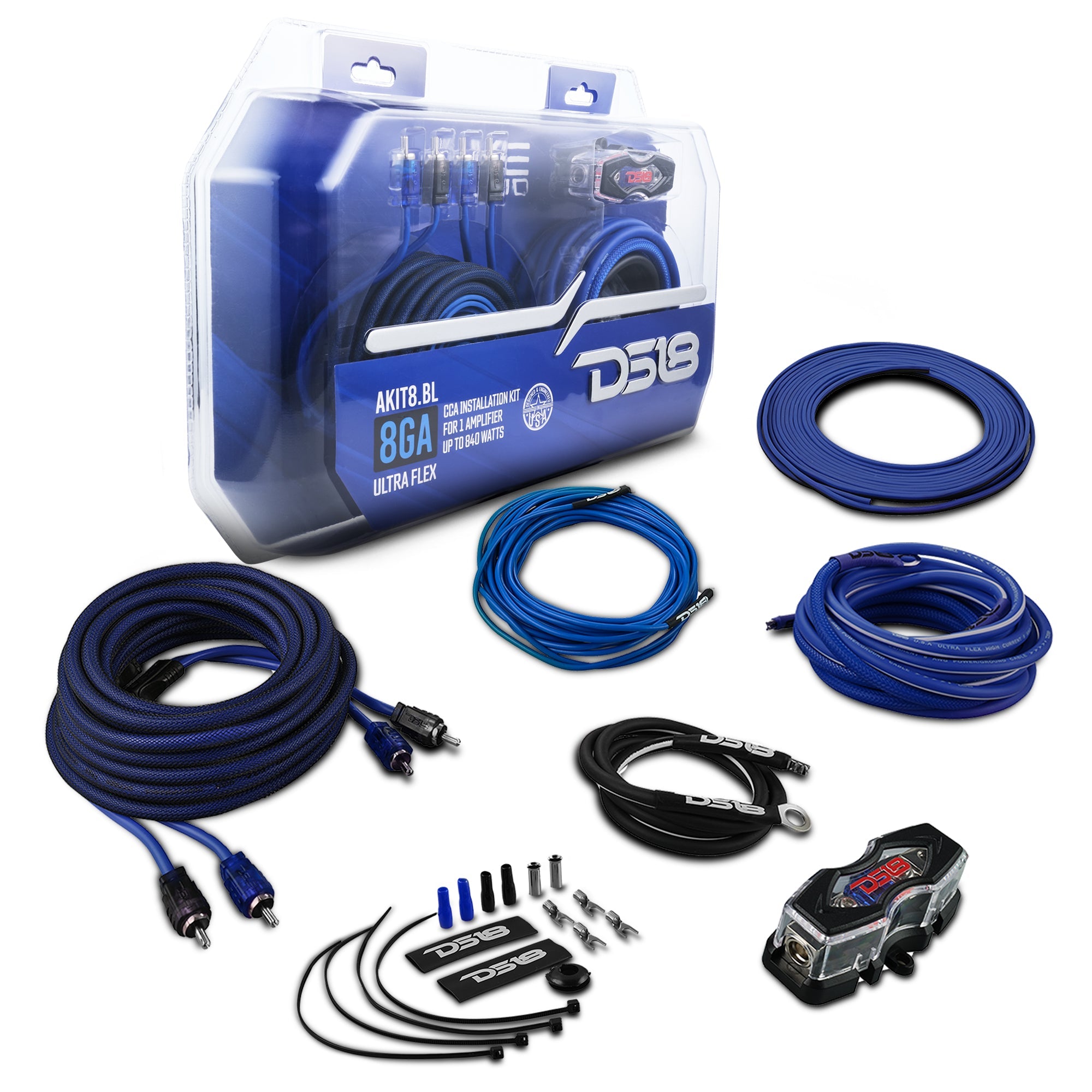 8-GA Amplifier Installation Wiring Kit - Blue