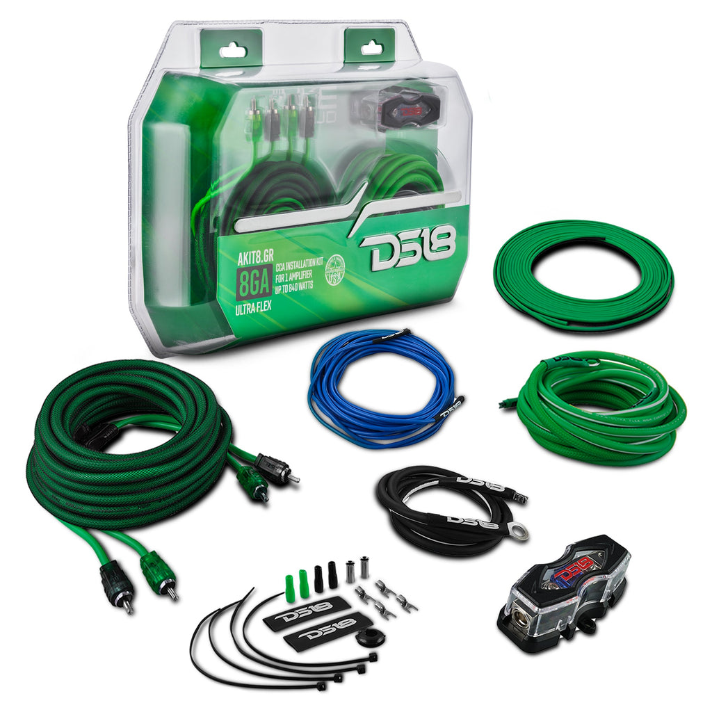 8-GA Amplifier Installation Wiring Kit - Green