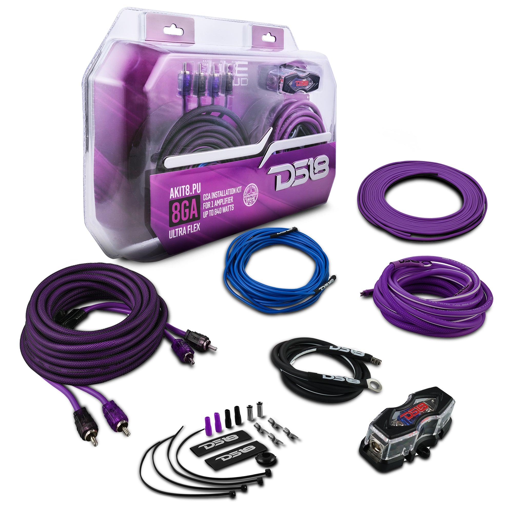 8-GA Amplifier Installation Wiring Kit - Purple