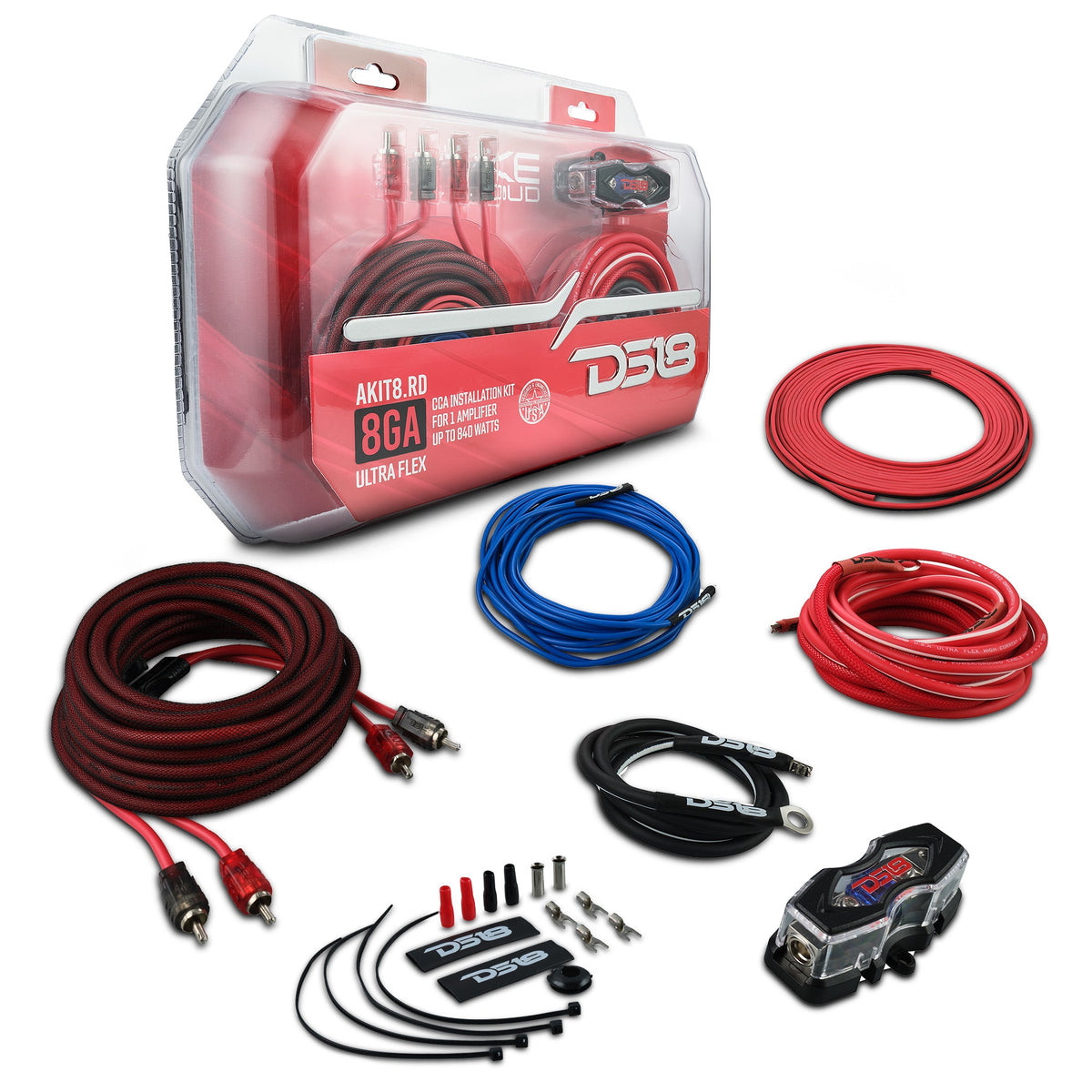 8-GA Amplifier Installation Wiring Kit - Red