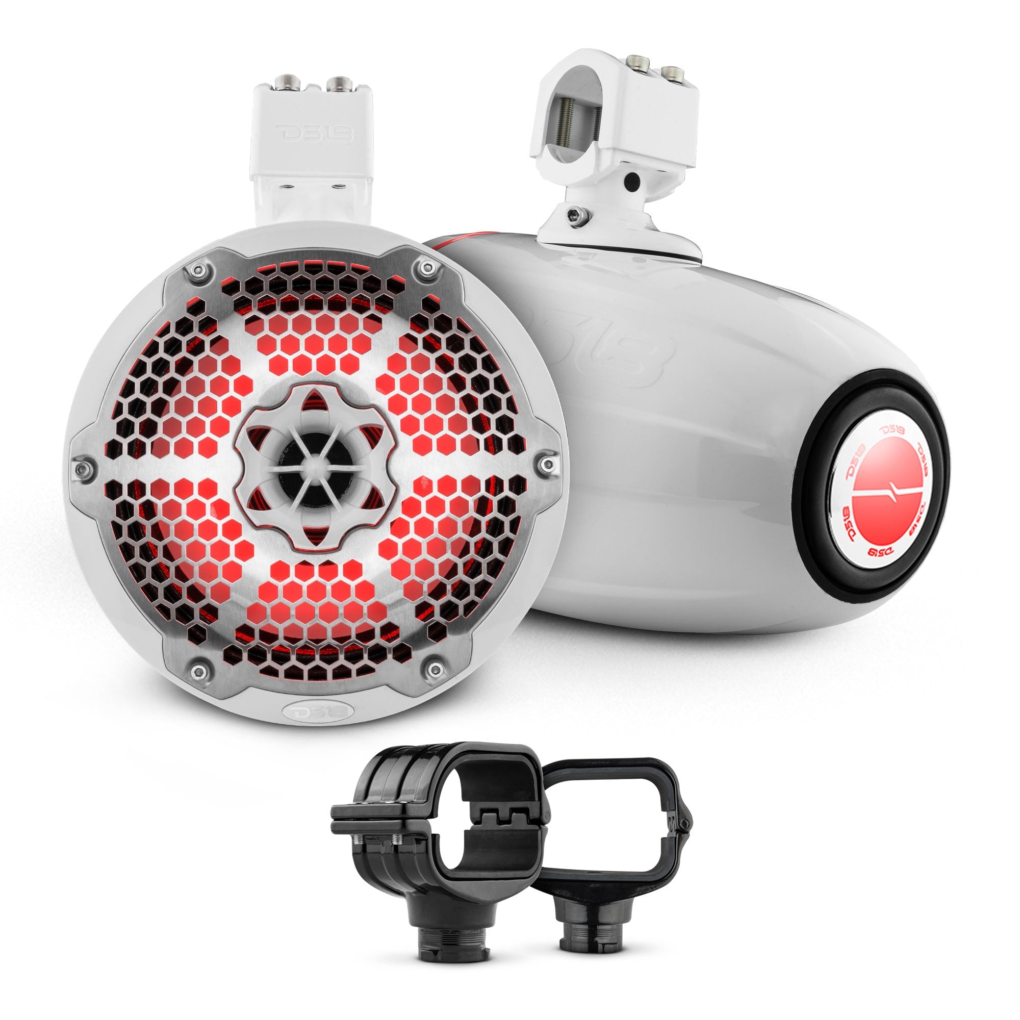 Bronco 6th Gen Roll Bar Audio Bundle – 8" Marine Tower Speakers with RGB LED Lights and OEM Roll Bar Mounting Clamps