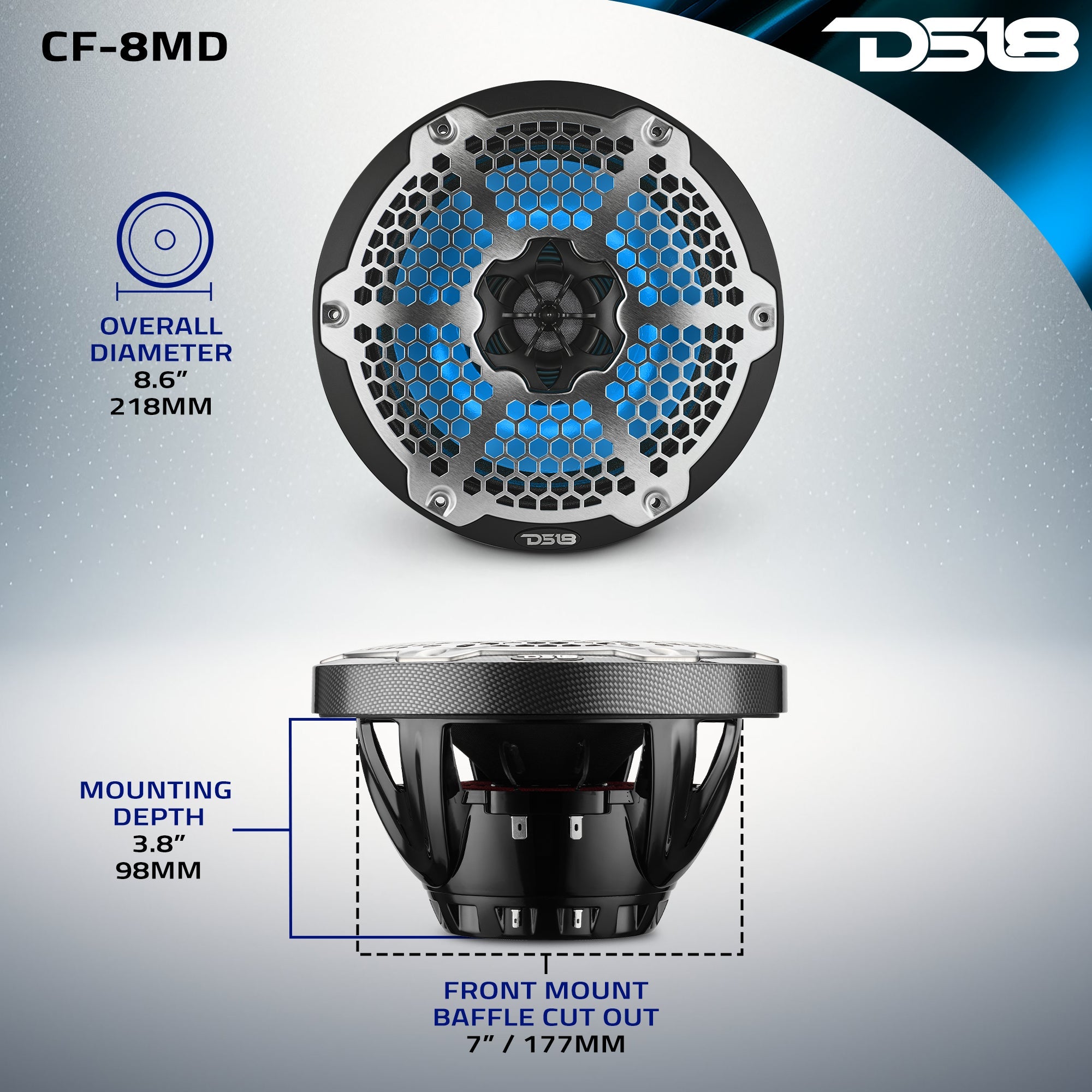 8” Marine 2-Way Hybrid Speaker with RGB LED, Compression Driver and Neodymium Magnet | 350W RMS 4-Ohm