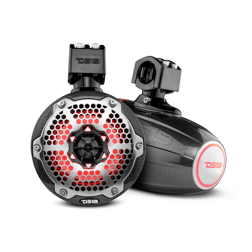 NXL 6.5" Marine and Powersports Towers LED RGB Lights 100 Watts Rms - Black Carbon Fiber
