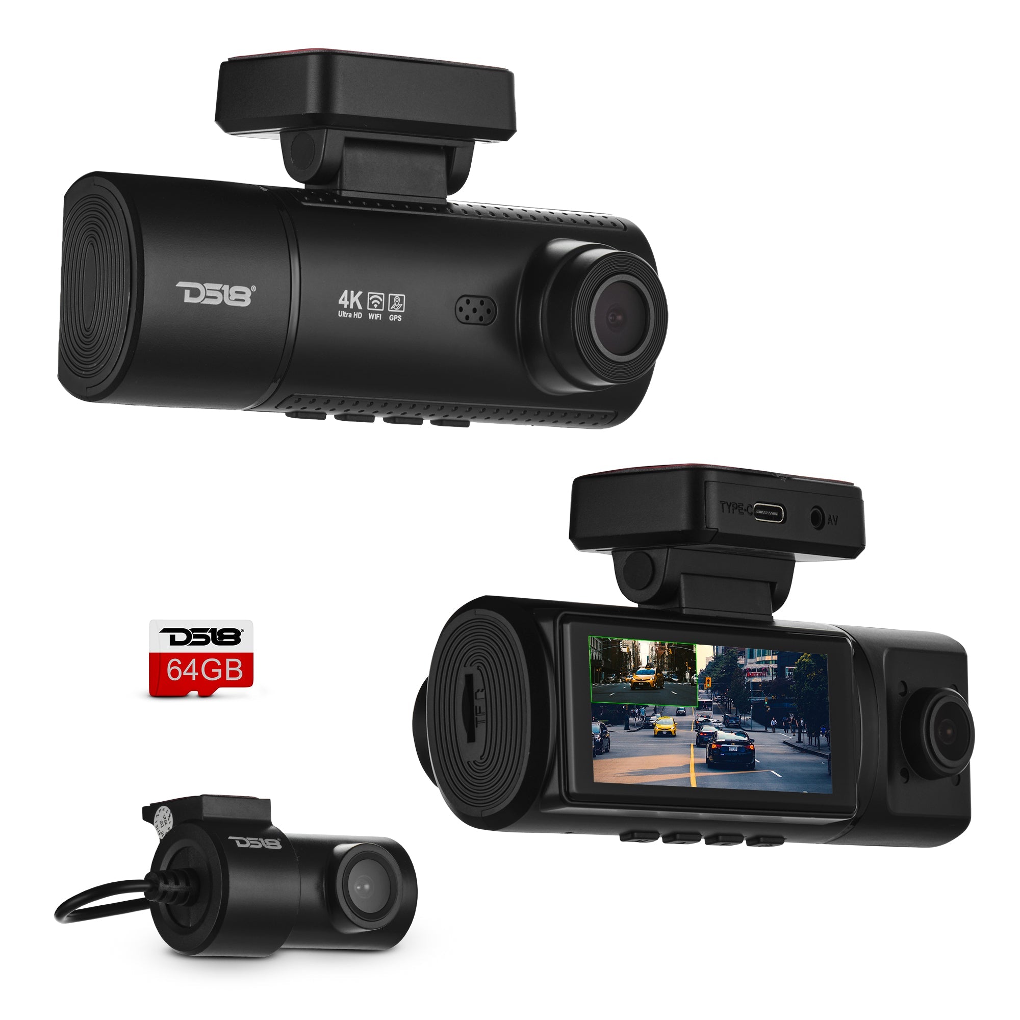 4K Triple Dash Camera with Front, In-Cabin and Rear Cameras, Wi-Fi, GPS and 3.16” IPS Display