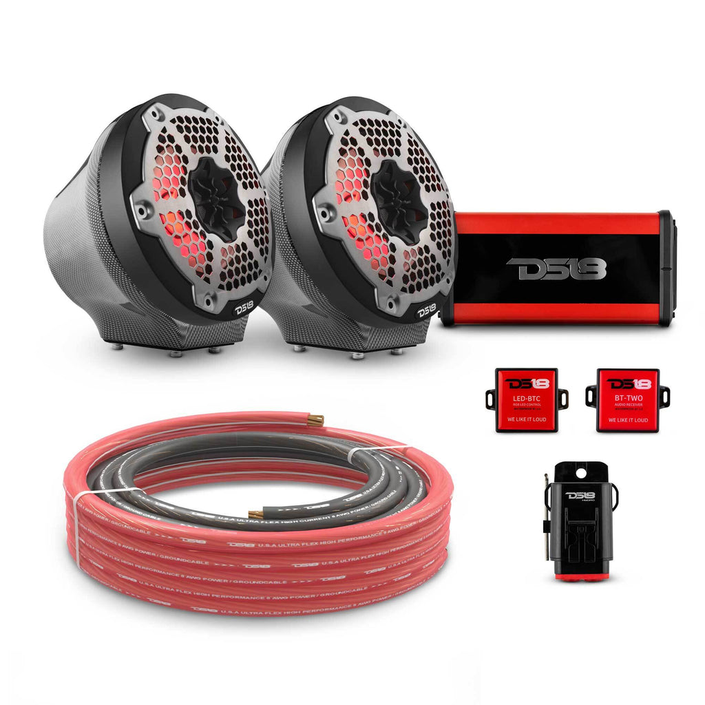 6.5" Loaded Flat Mount Speaker Pods with Amplifier, Installation Kit and RGB LED Lights, Package for Can-Am Spyder & Ryker