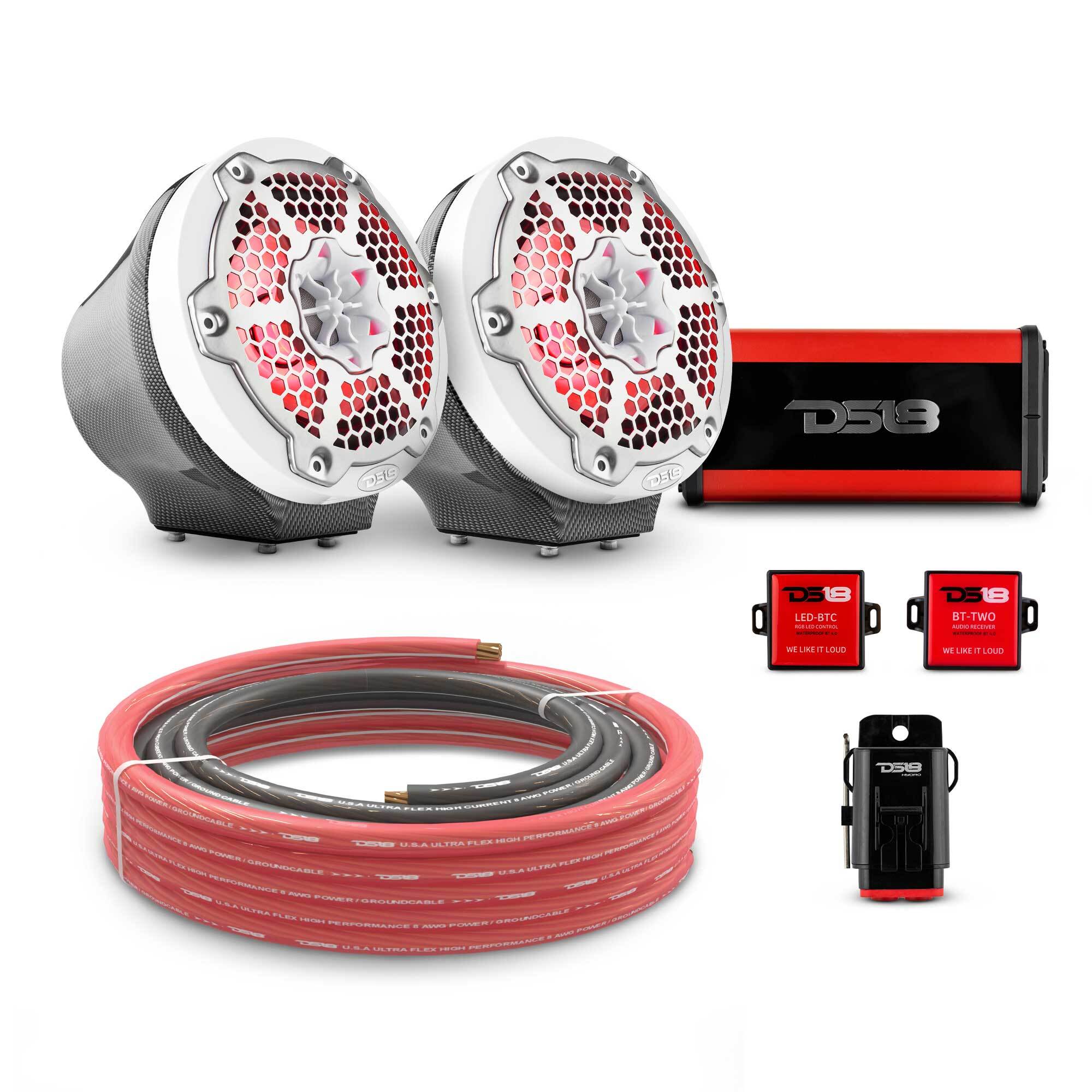 6.5" Loaded Flat Mount Speaker Pods with Amplifier, Installation Kit and RGB LED Lights, Package for Can-Am Spyder & Ryker