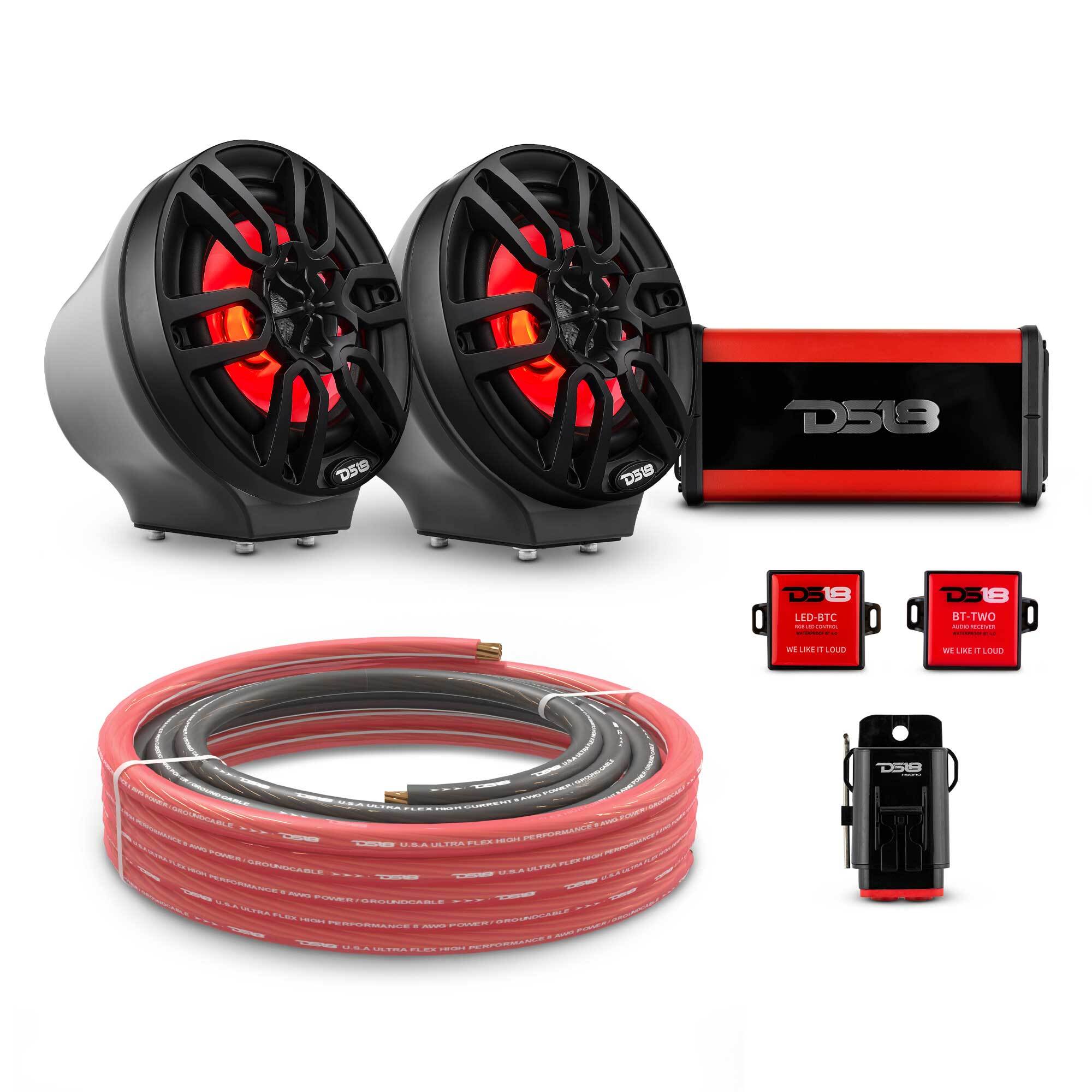 6.5" Loaded Flat Mount Speaker Pods with Amplifier, Installation Kit and RGB LED Lights, Package for Can-Am Spyder & Ryker
