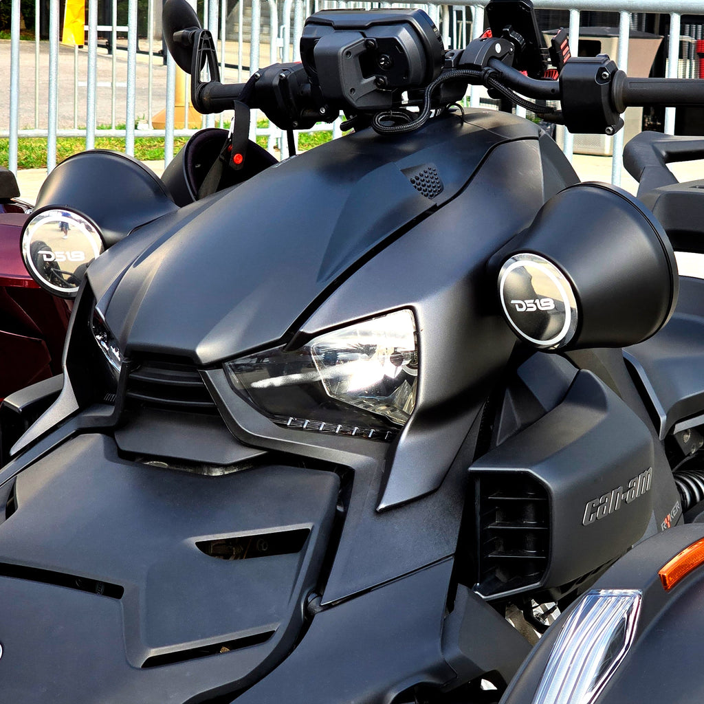 6.5" Loaded Flat Mount Speaker Pods with Amplifier, Installation Kit and Digital LED Lights, Package for Can-Am Spyder & Ryker