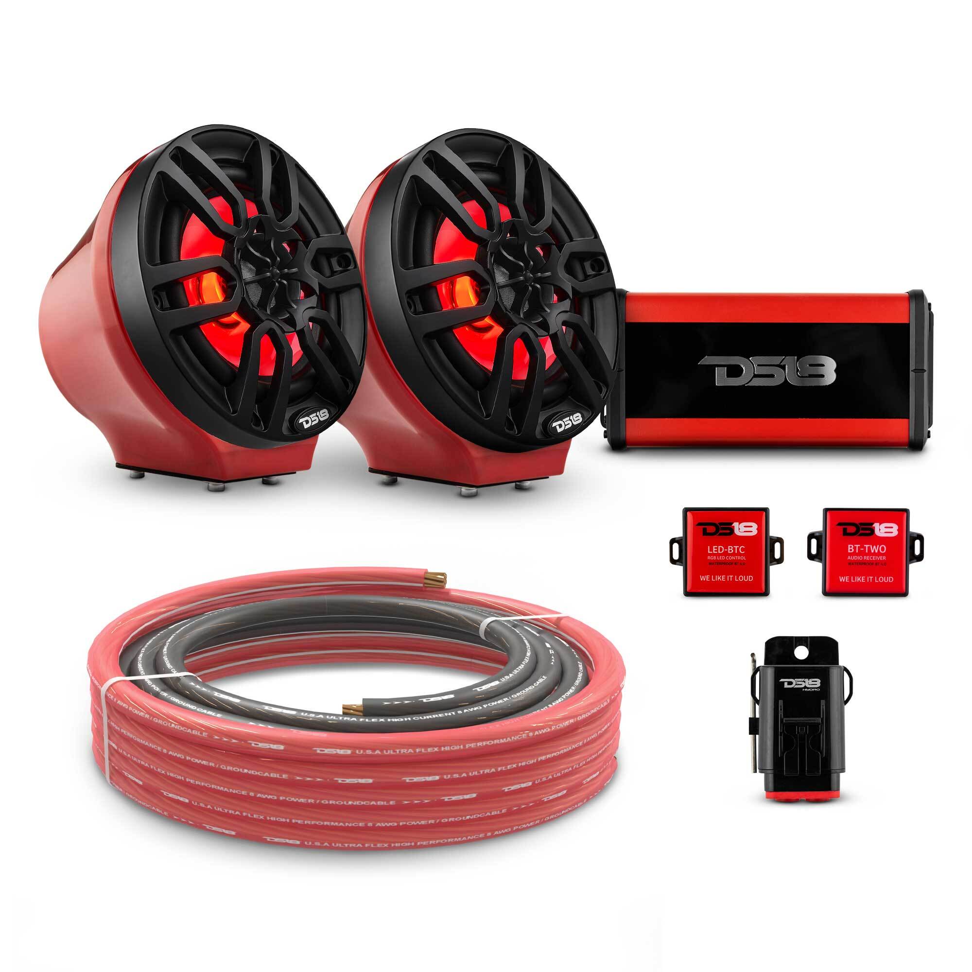 6.5" Loaded Flat Mount Speaker Pods with Amplifier, Installation Kit and RGB LED Lights, Package for Can-Am Spyder & Ryker
