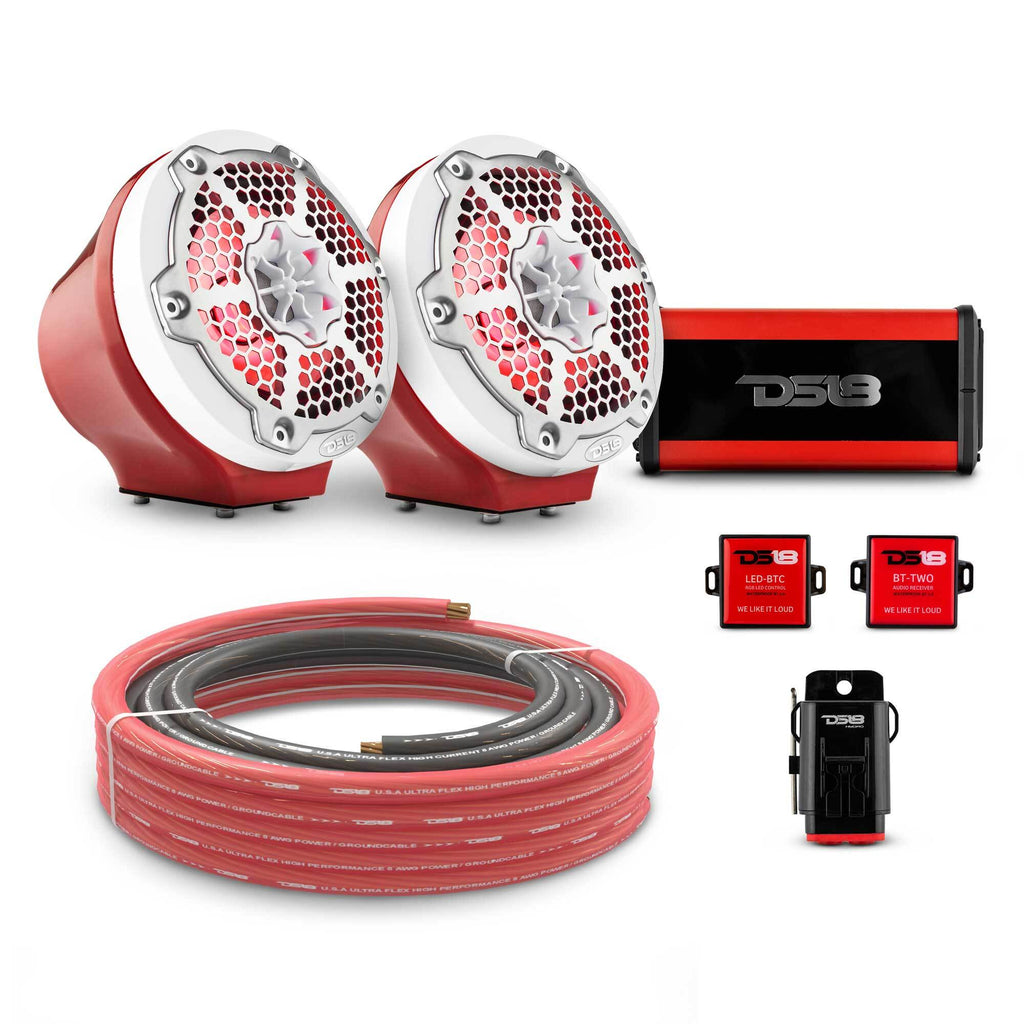 6.5" Loaded Flat Mount Speaker Pods with Amplifier, Installation Kit and RGB LED Lights, Package for Can-Am Spyder & Ryker
