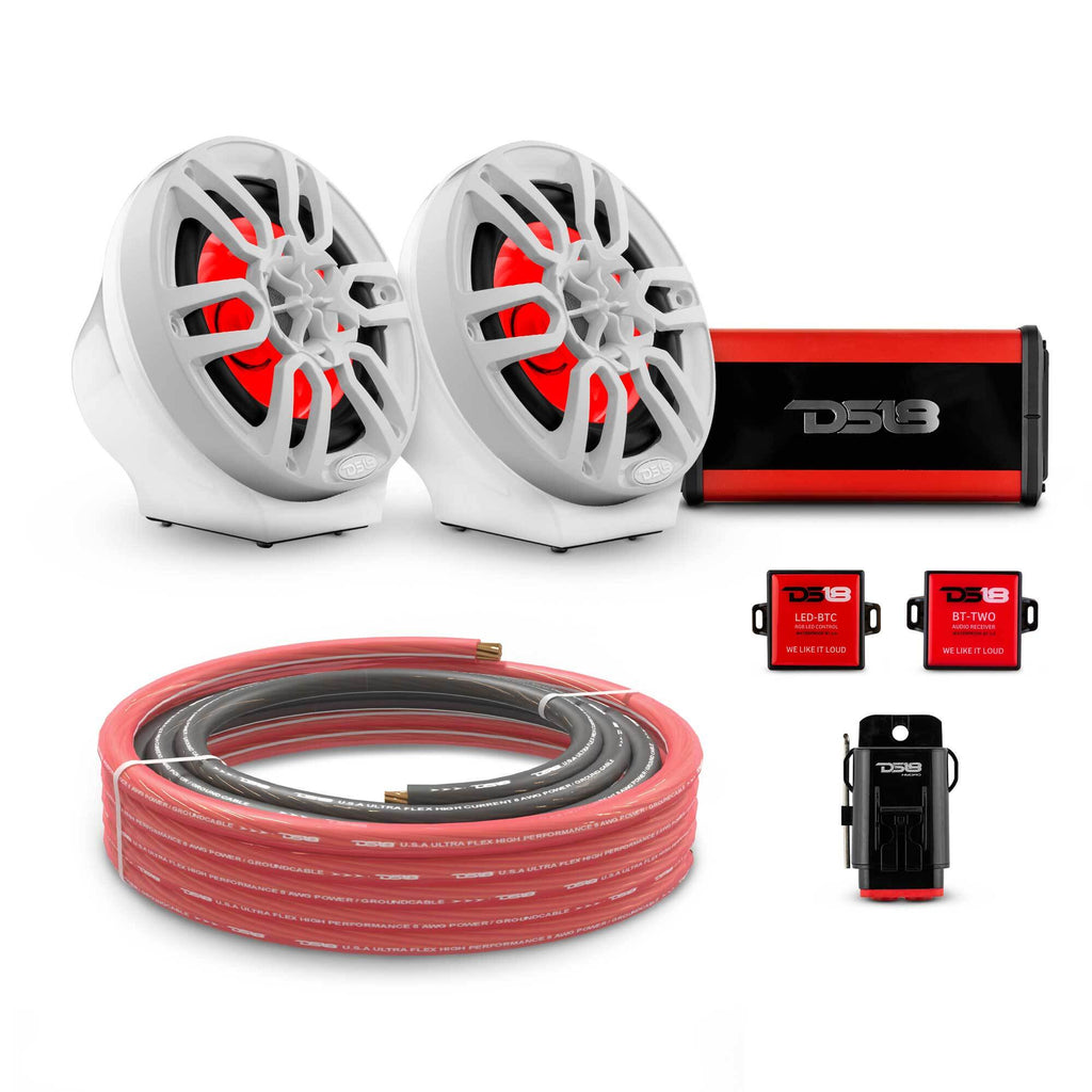 6.5" Loaded Flat Mount Speaker Pods with Amplifier, Installation Kit and RGB LED Lights, Package for Can-Am Spyder & Ryker