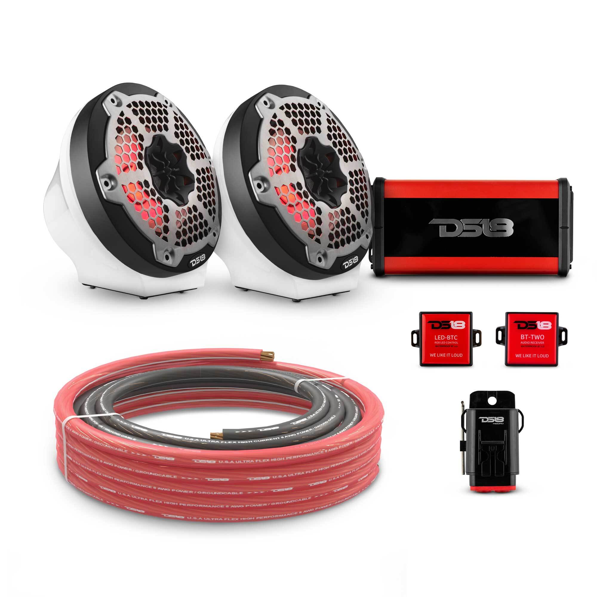 6.5" Loaded Flat Mount Speaker Pods with Amplifier, Installation Kit and RGB LED Lights, Package for Can-Am Spyder & Ryker