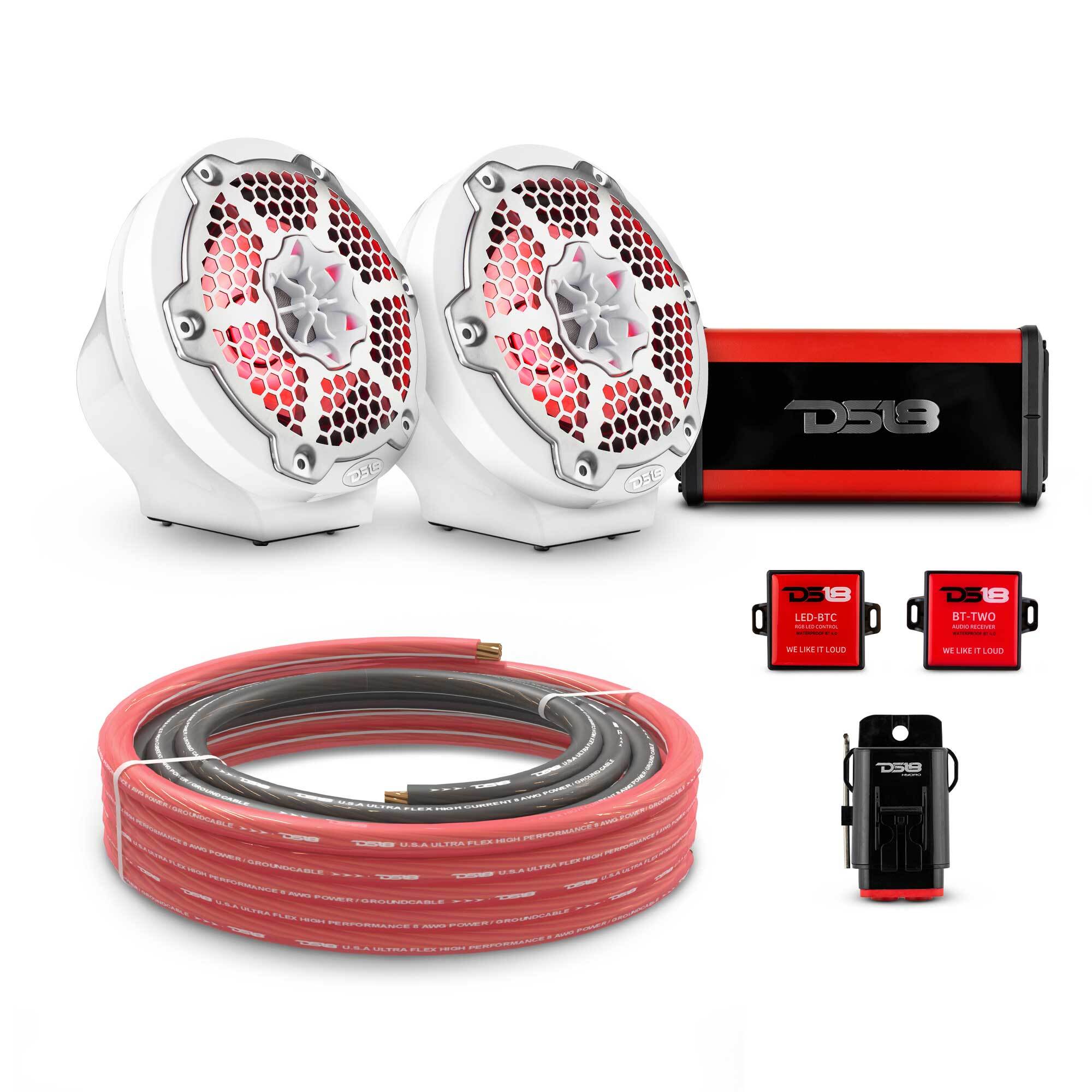 6.5" Loaded Flat Mount Speaker Pods with Amplifier, Installation Kit and RGB LED Lights, Package for Can-Am Spyder & Ryker
