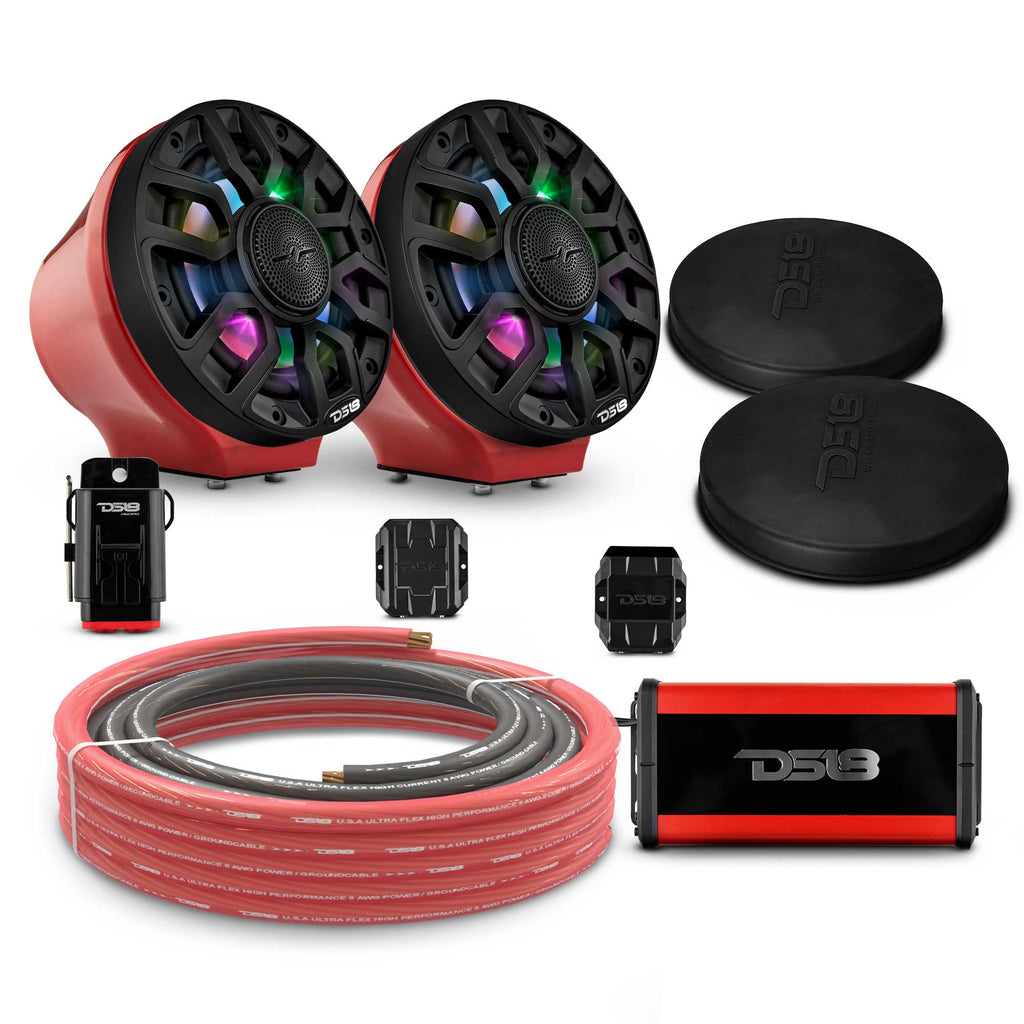 6.5" Loaded Flat Mount Speaker Pods with Amplifier, Installation Kit and Digital LED Lights, Package for Can-Am Spyder & Ryker