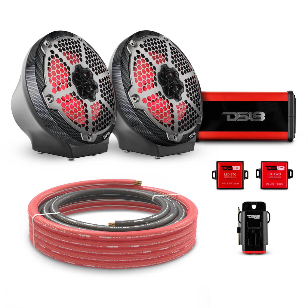8" Loaded Flat Mount Speaker Pods with Amplifier, Installation Kit and RGB LED Lights, Package for Can-Am Spyder & Ryker