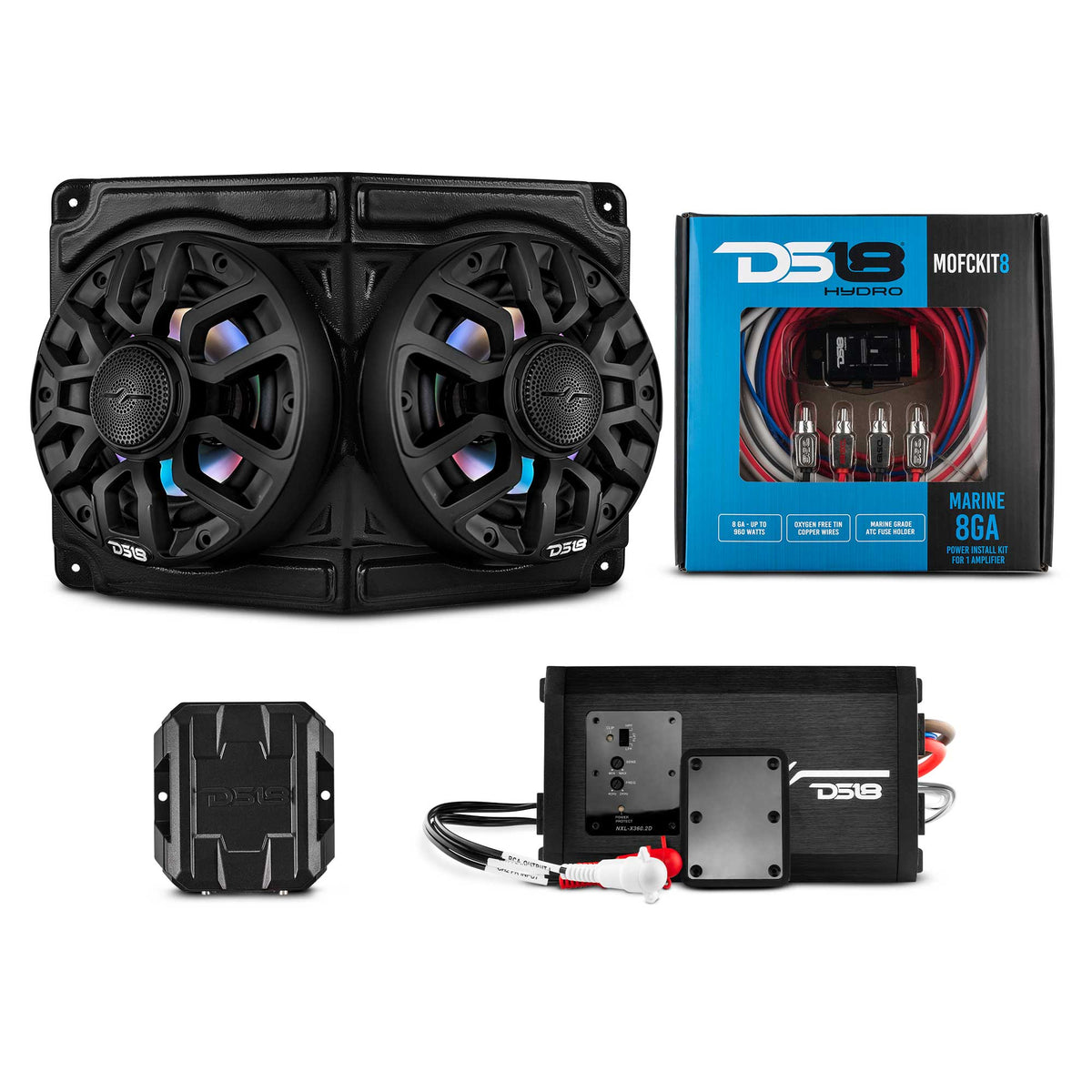 CAN-AM Overhead Enclosure With Amplifier and Installation Kit - Loaded with 2x 6.5" 2-Way Marine Speakers With Digital LED Lights