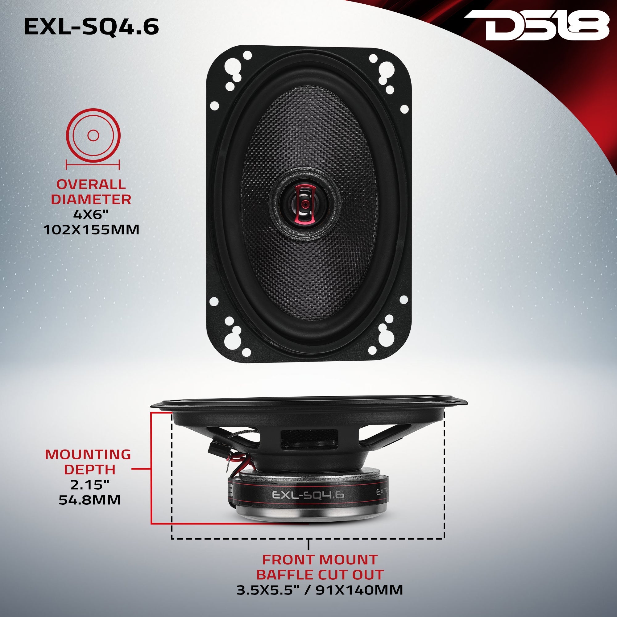 EXL 4x6” 2-Way Coaxial Speaker with Fiber Glass Cone | 60W RMS 3-Ohm
