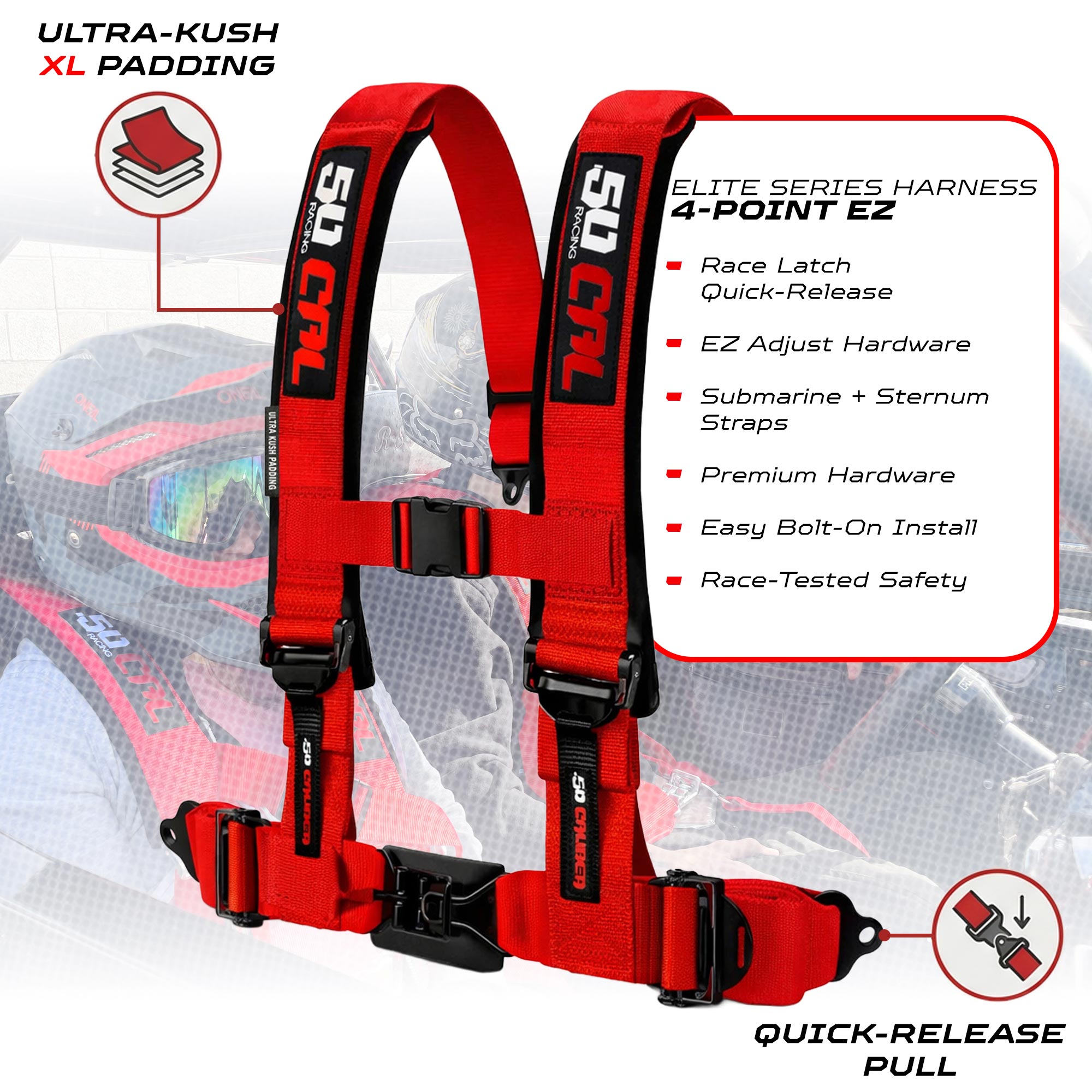 2" & 3" 4pt & 5pt Elite Series Race Latch "EZ" Adjust Harness