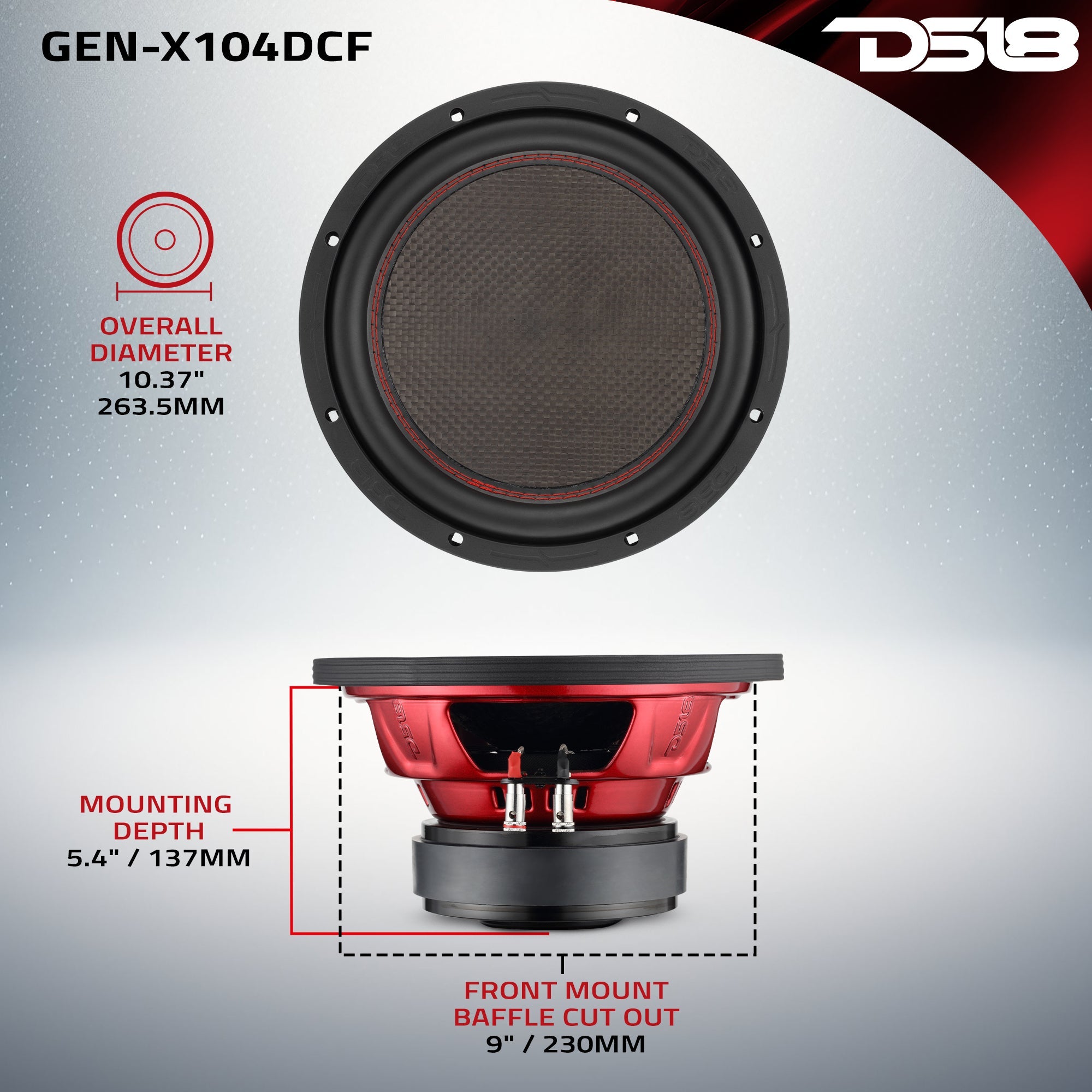 GEN-X 10" Subwoofer with Carbon Fiber Dust Cap | 600W RMS Dual 4-Ohm Voice Coils