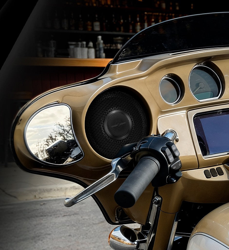 Harley-Davidson Street Glide 2014–2023 Front Stage Audio Upgrade Kit | 6.5" Slim Midrange Speakers + Bullet Tweeter NVY Grilles