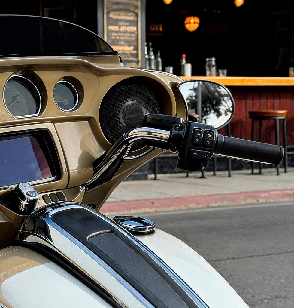 Harley-Davidson Street Glide 2014–2023 Front Stage Audio Upgrade Kit | 6.5" Slim Midrange Speakers + Bullet Tweeter NVY Grilles