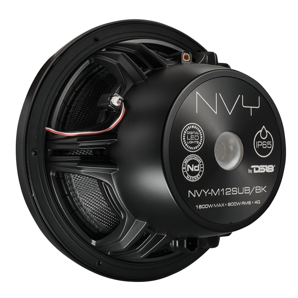 12" Neodymium Marine & Powersport Subwoofer with Digital LED Lights and Carbon Fiber Cone | 800W RMS 4-Ohm