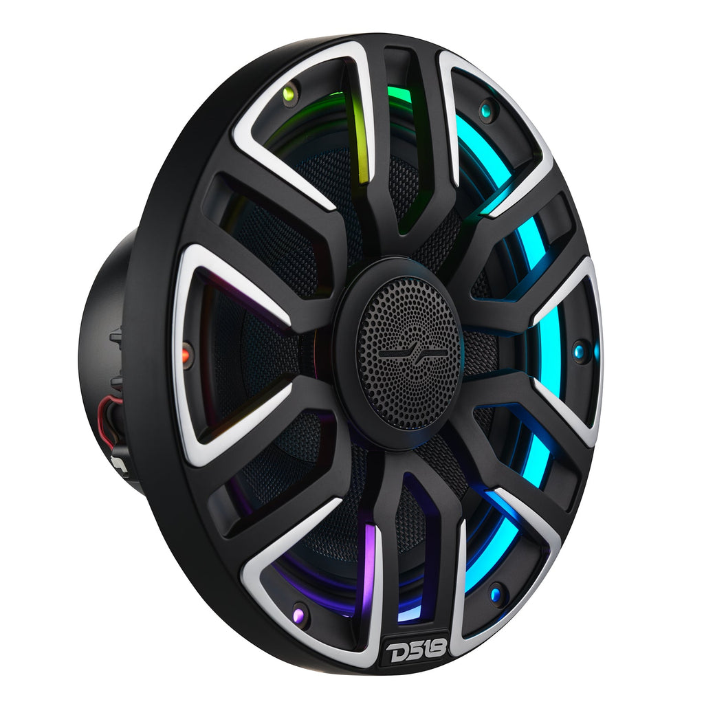 8” Marine Coaxial Speaker With Kevlar Cone, Bullet Tweeter, Neodymium Magnet, and Digital LED Lights | 200W RMS 4-Ohm