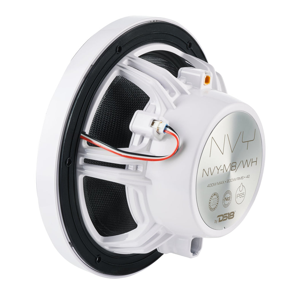 8” Marine Coaxial Speaker With Kevlar Cone, Bullet Tweeter, Neodymium Magnet, and Digital LED Lights | 200W RMS 4-Ohm