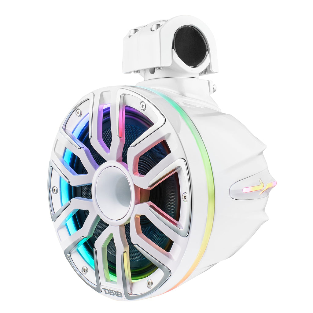 8” Marine Short Tower Speaker With Neodymium Magnet, Kevlar Cone, Compression Driver And Digital LED Lights | 200W RMS 4-Ohm