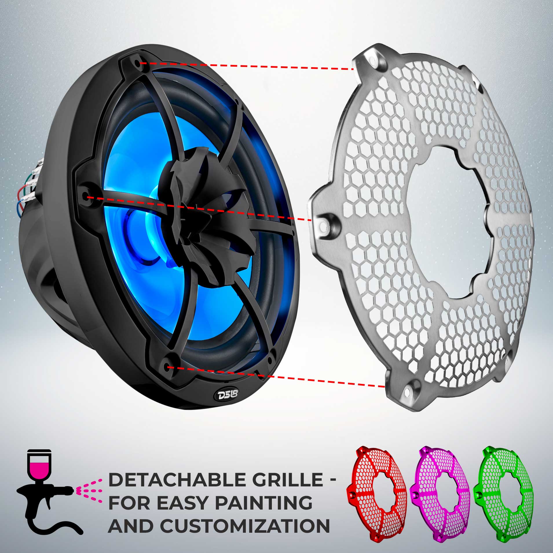 NXL 10" 2-Way Coaxial Marine Speaker With LED RGB Lights 200 Watts Rms 4-Ohm