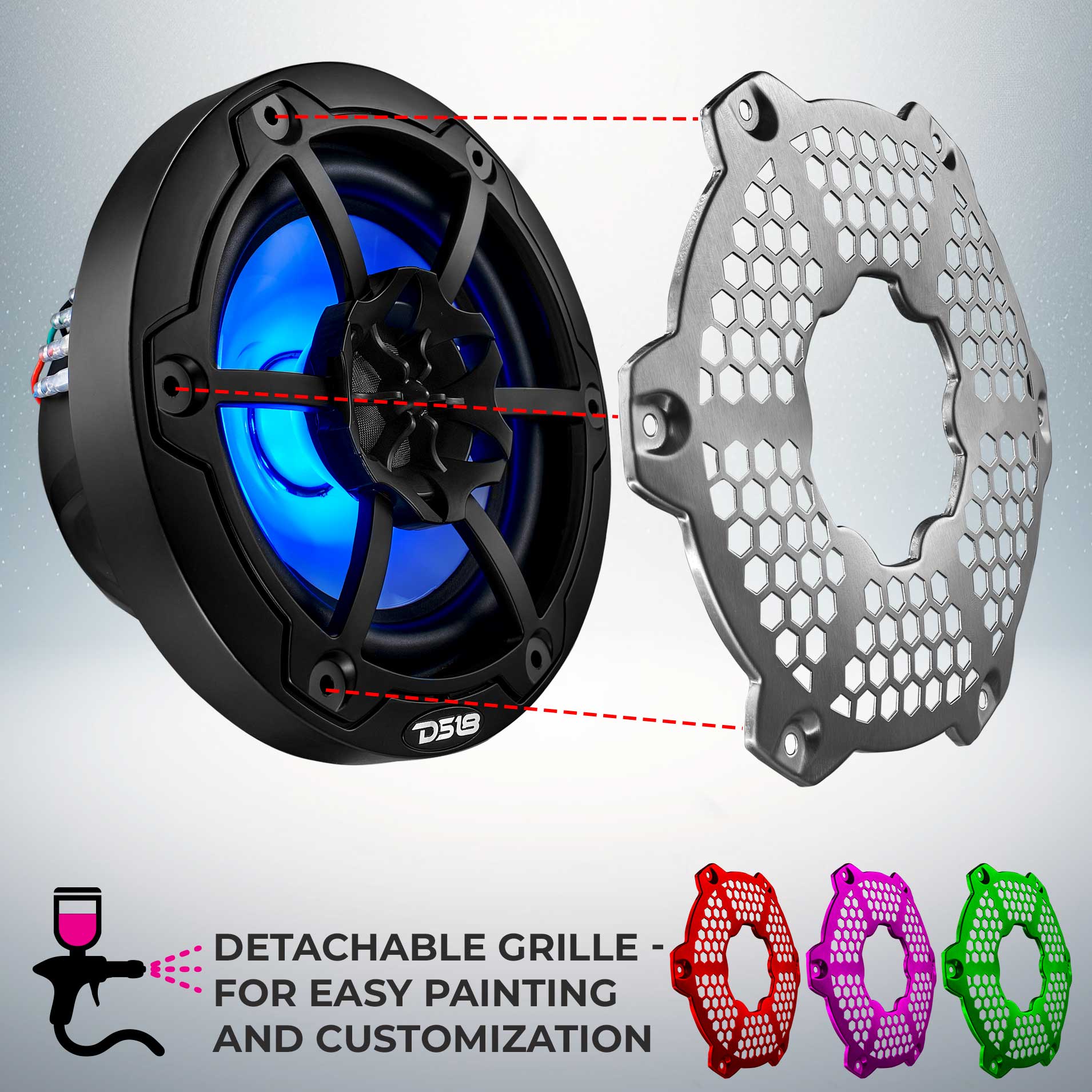 NXL 6.5" 2-Way Coaxial Marine Speaker with RGB LED Lights 100 Watts Rms 4-Ohm