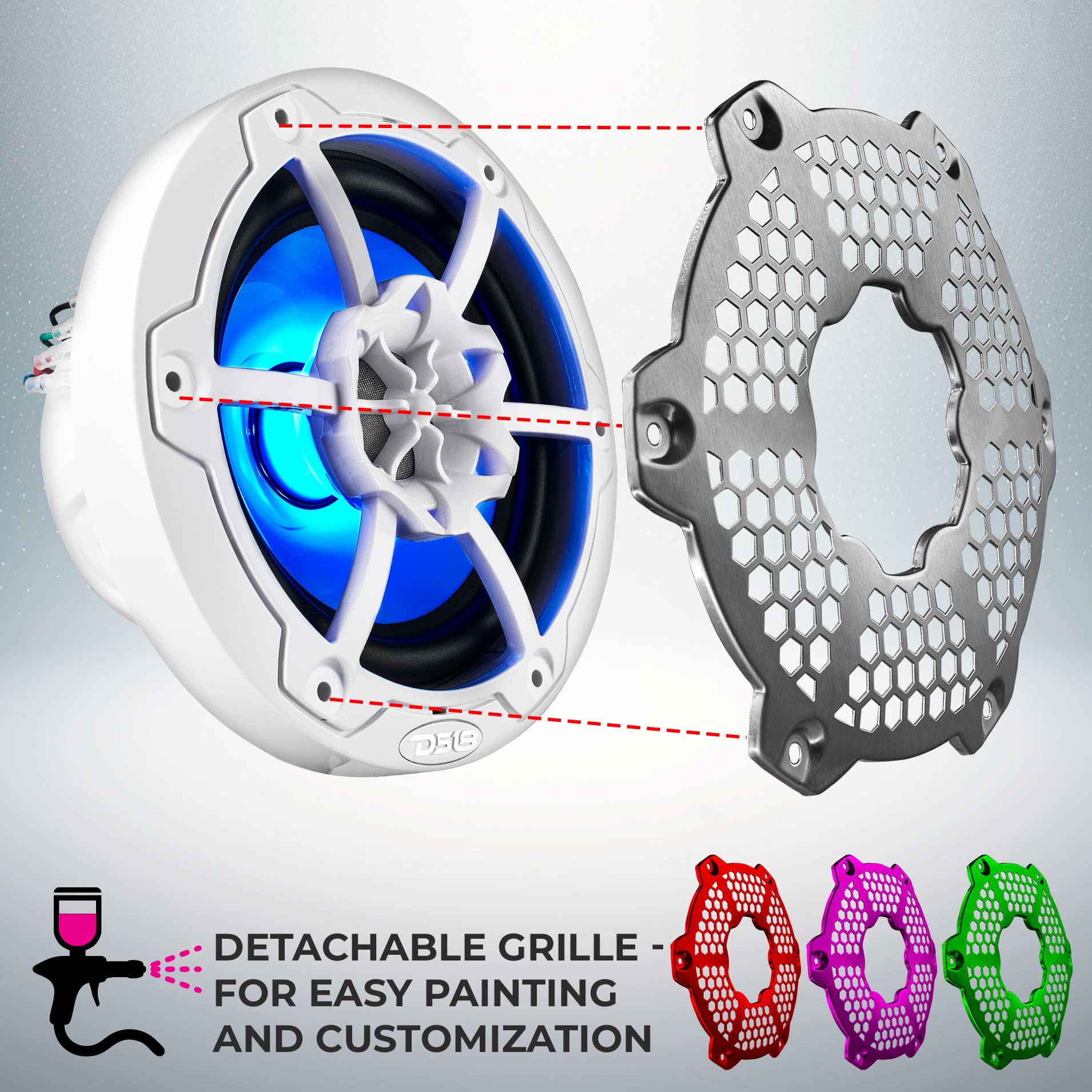 NXL 6.5" 2-Way Coaxial Marine Speaker With LED RGB Lights 100 Watts Rms 4-Ohm