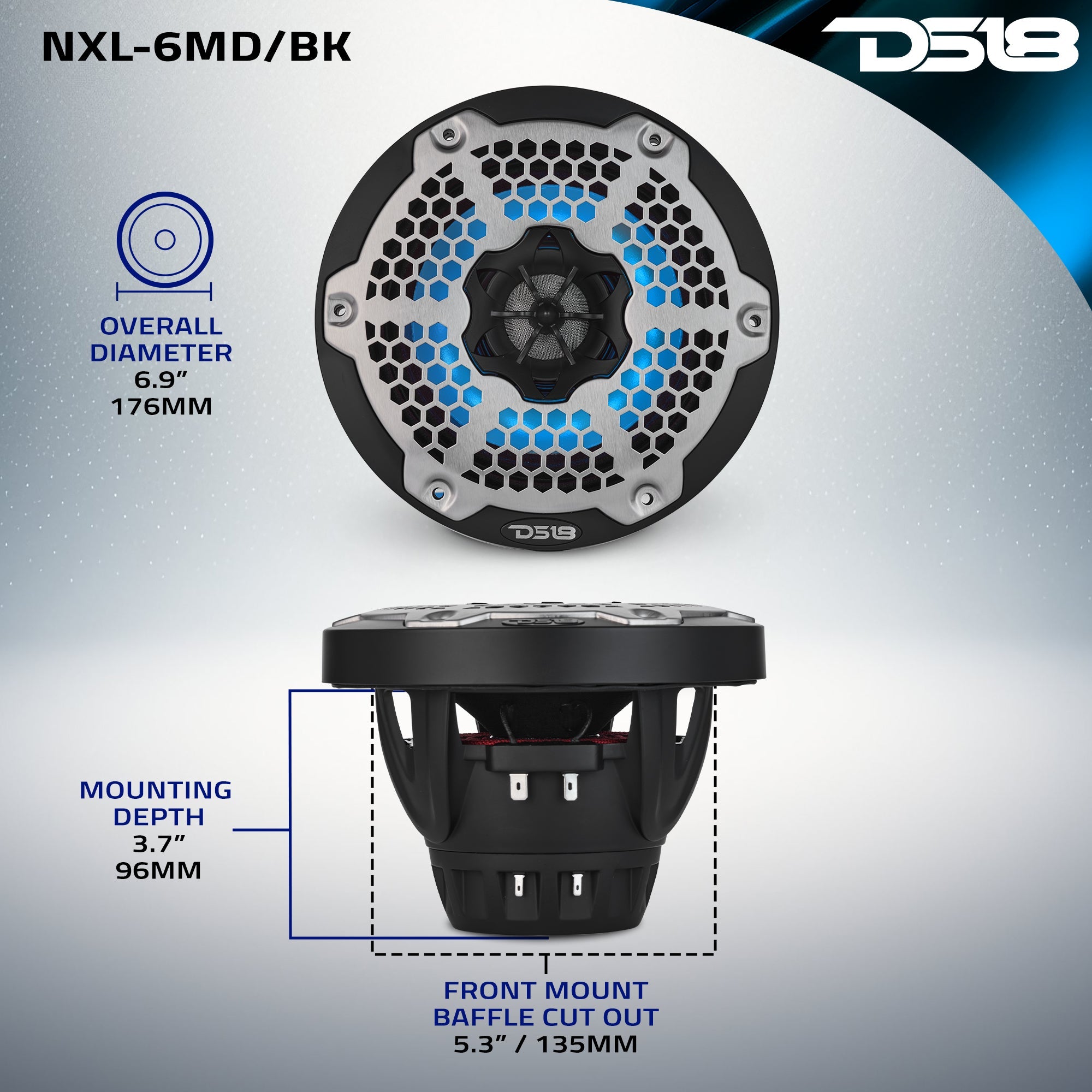 6.5” Marine 2-Way Hybrid Speaker with RGB LED, Compression Driver and Neodymium Magnet | 250W RMS 4-Ohm