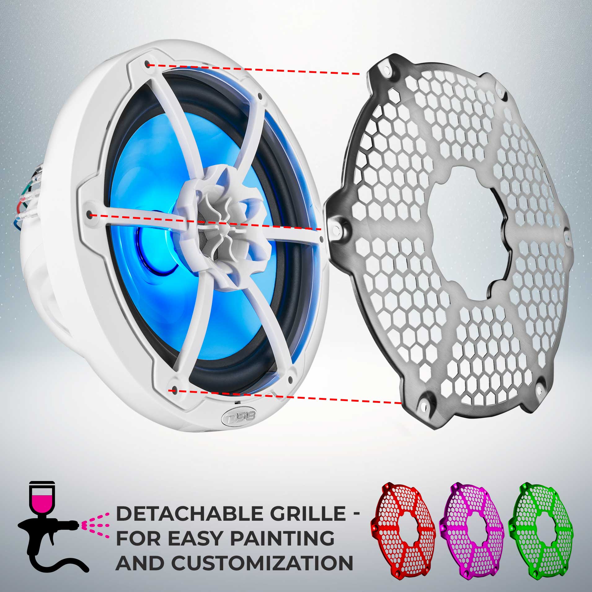 NXL 8" 2-Way Coaxial Marine Speaker With LED RGB Lights 125 Watts Rms 4-Ohm