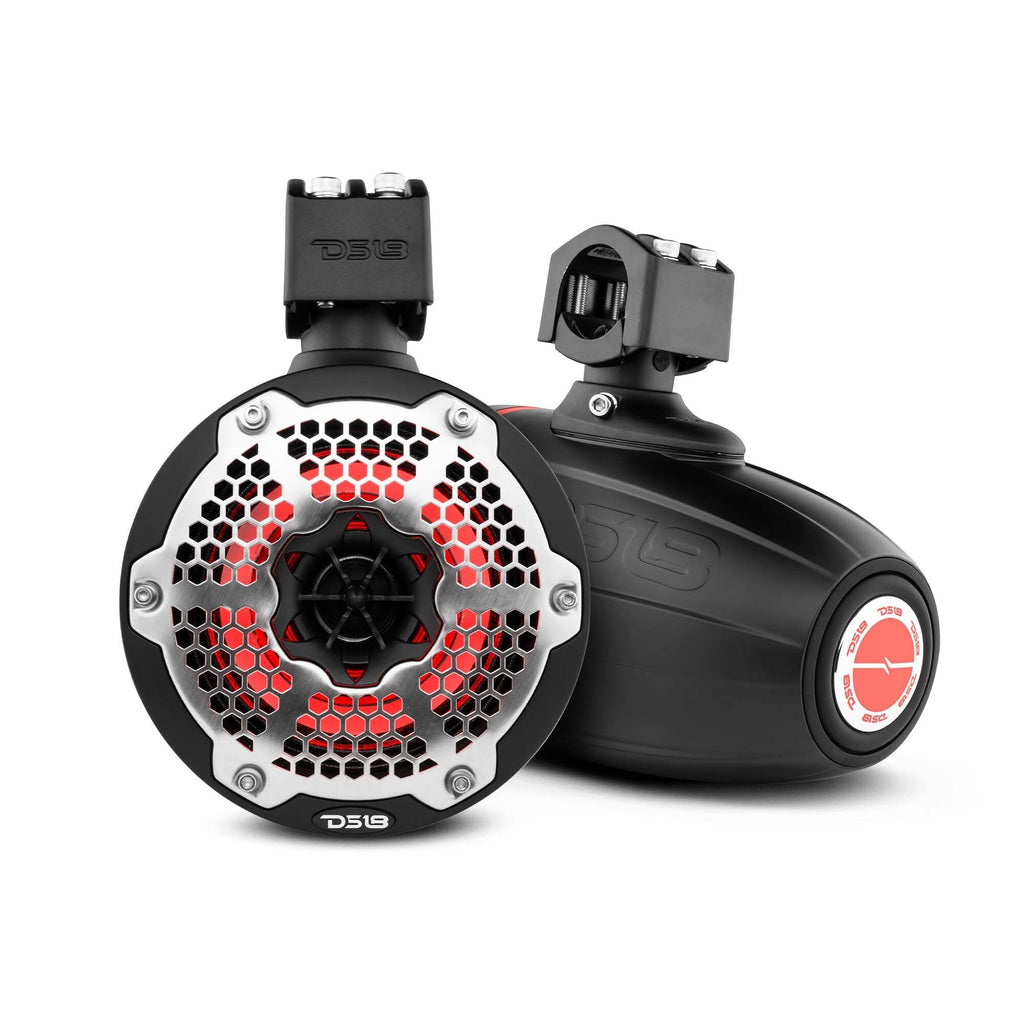 NXL 6.5" Neodymium Marine and Powersports Towers with Built-in Passive Radiator, 1" Driver and LED RGB Lights 150 Watts Rms