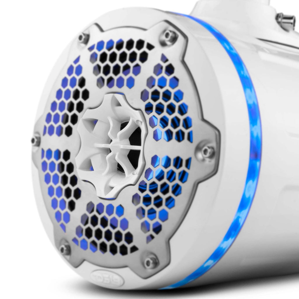 NXL 6.5" Neodymium Marine and Powersports Towers with Built-in Passive Radiator, 1" Driver and LED RGB Lights 150 Watts Rms -White
