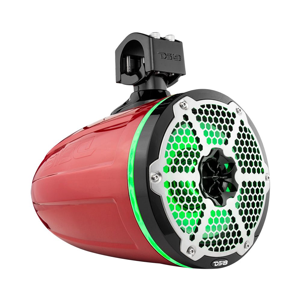 NXL 8" Neodymium Marine and Powersports Towers with Built-in Passive Radiator, 1" Driver and LED RGB Lights 180 Watts Rms -Red