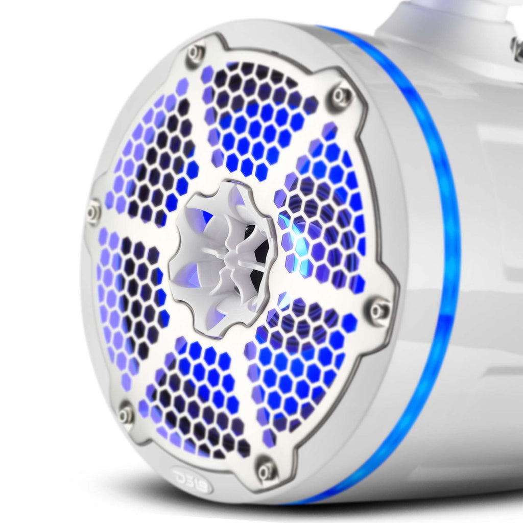 NXL 8" Neodymium Marine and Powersports Towers with Built-in Passive Radiator, 1" Driver and LED RGB Lights 180 Watts Rms -White