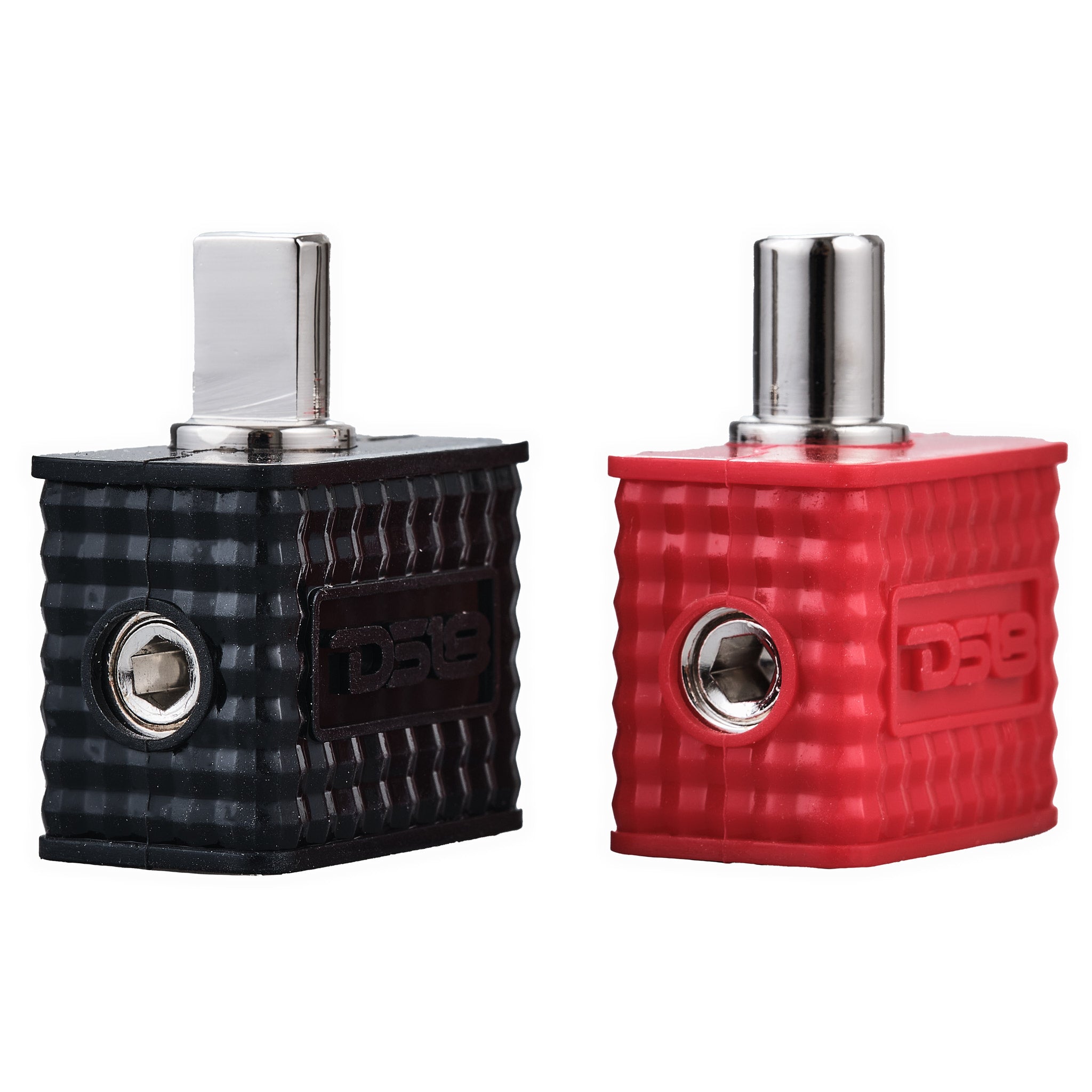 Dual 1/0-GA to 1/0-GA Amp Input Reducers with Offset Stub and Silicone Cover - BLACK/RED