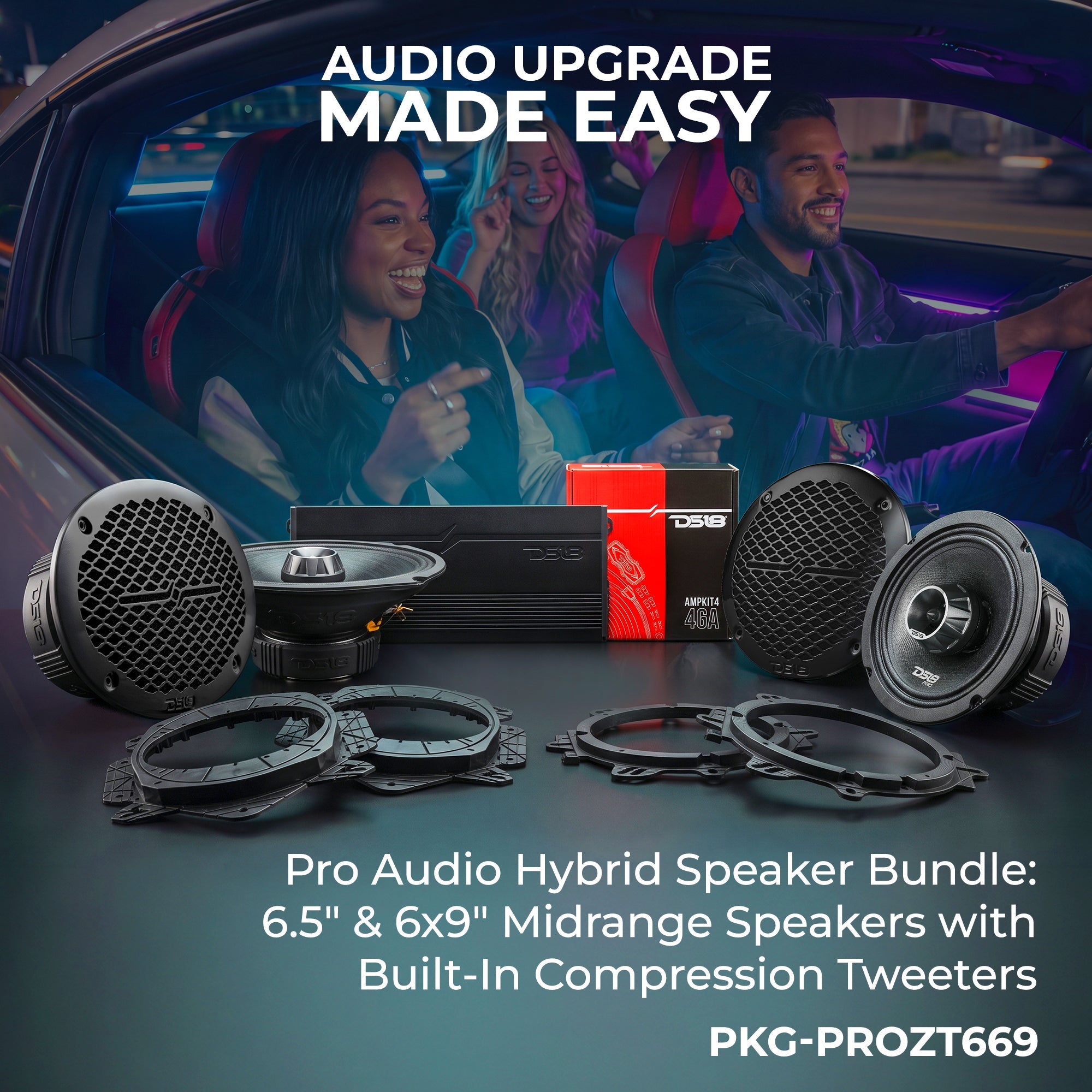 Pro Audio Hybrid Speaker Bundle: 6.5" & 6x9" Midrange Speakers with Built-In Compression Tweeters